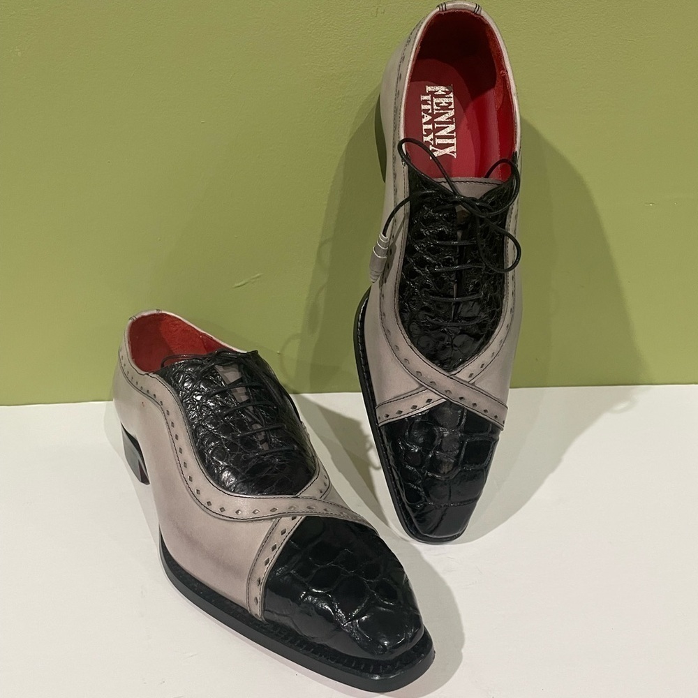 Fennix Italy Shoes Dressy Leather Calf /Alligator Gray/Black